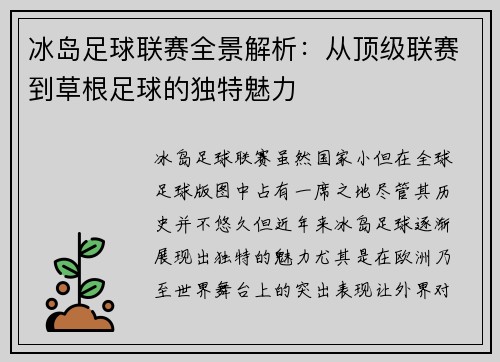 冰岛足球联赛全景解析：从顶级联赛到草根足球的独特魅力
